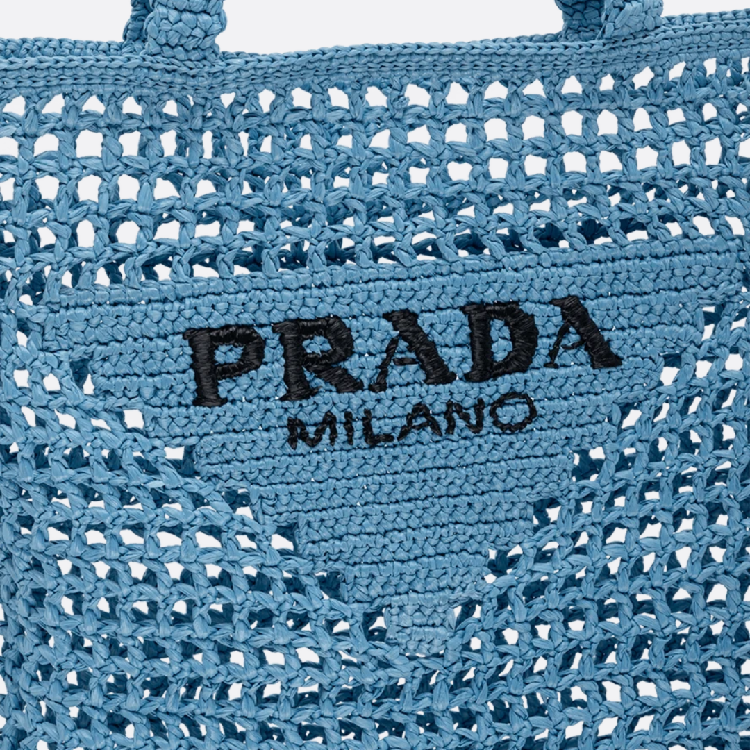 PRD Raffia Bag With Woven Logo In Blue