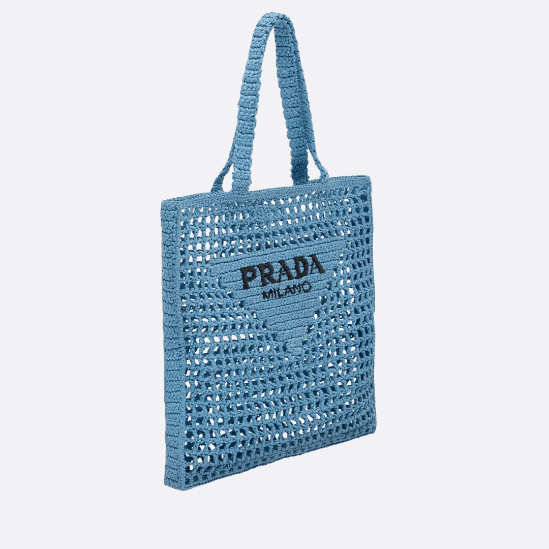 PRD Raffia Bag With Woven Logo In Blue