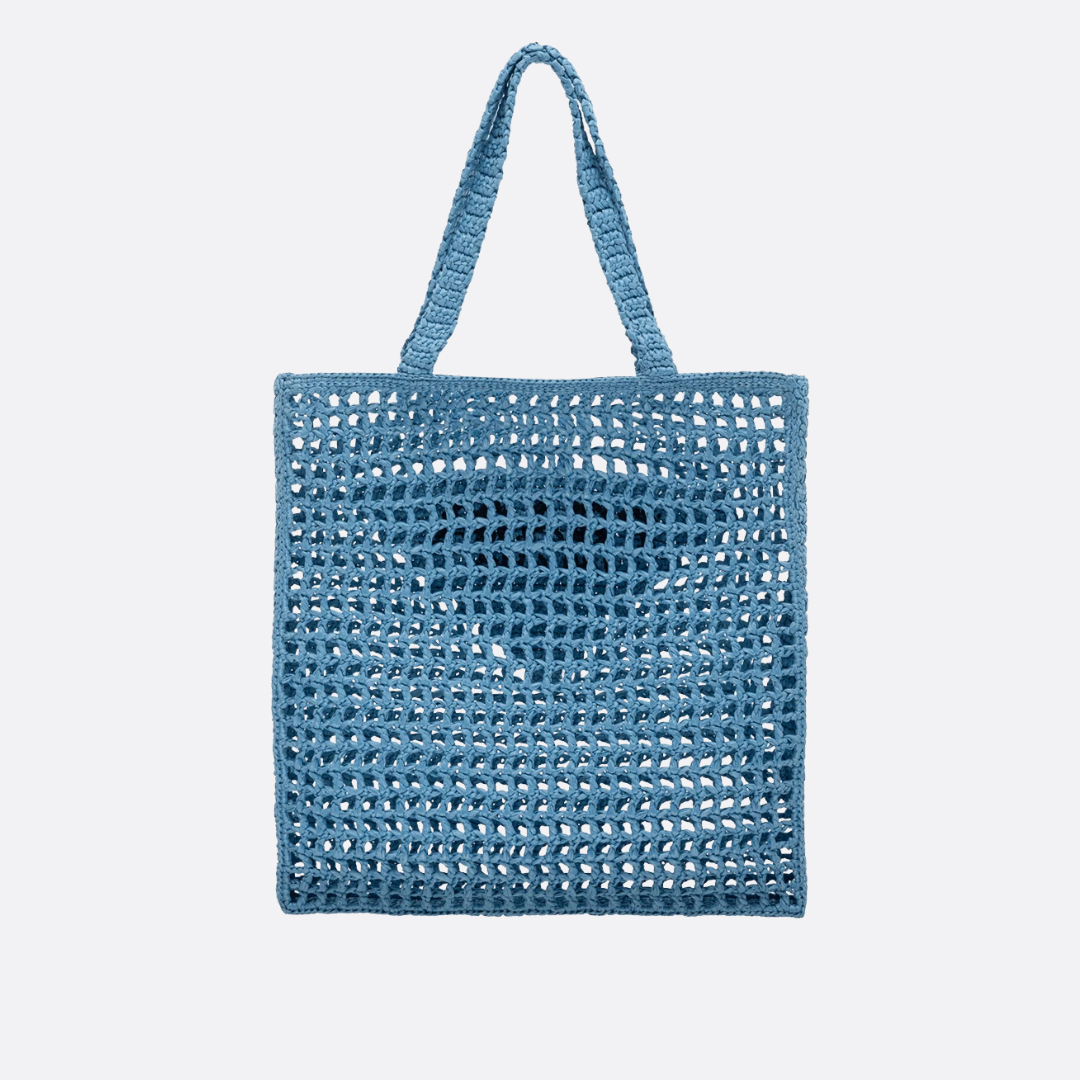 PRD Raffia Bag With Woven Logo In Blue