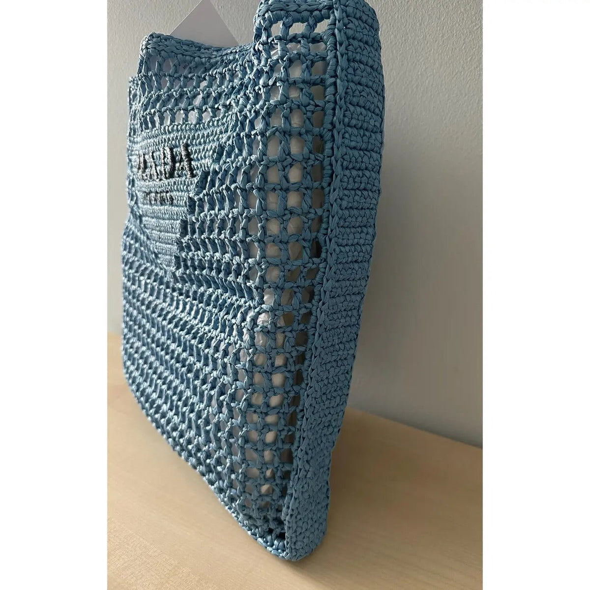 PRD Raffia Bag With Woven Logo In Blue